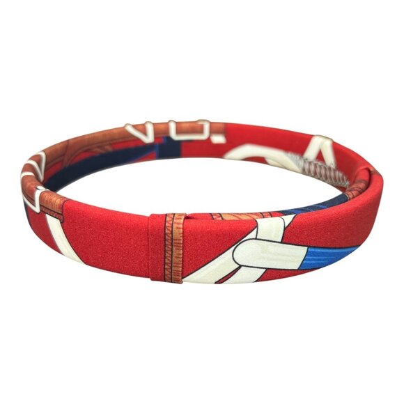 HERMES Headband Made in France One Size Fits All Hairband Wine White Navy main image 5